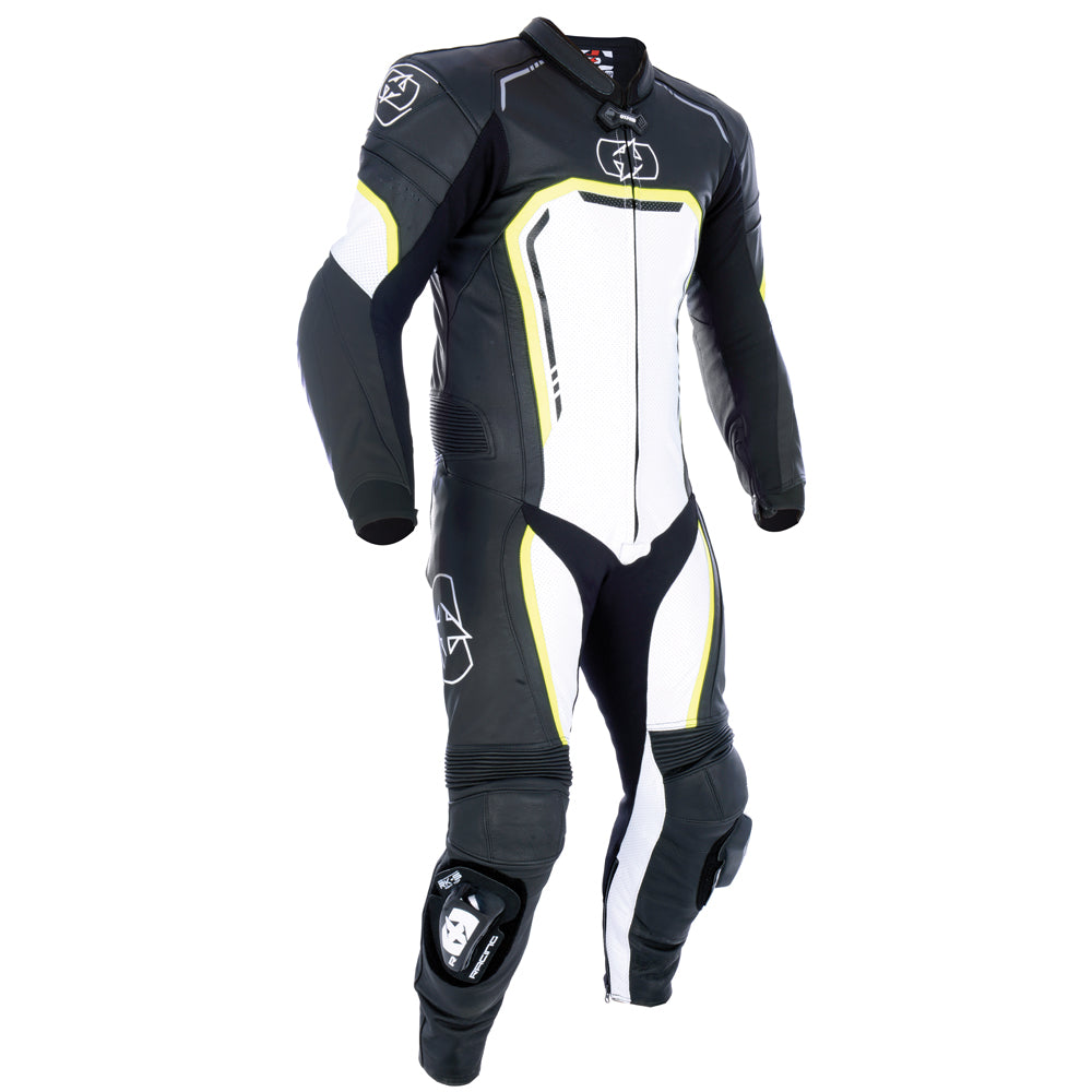 Oxford Stradale Men's 1 Piece Leather Suit Black White Fluo