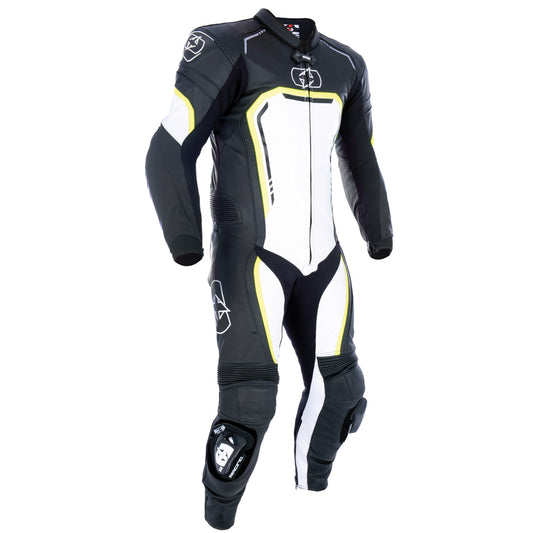 Oxford Stradale Men's 1 Piece Leather Suit Black White Fluo