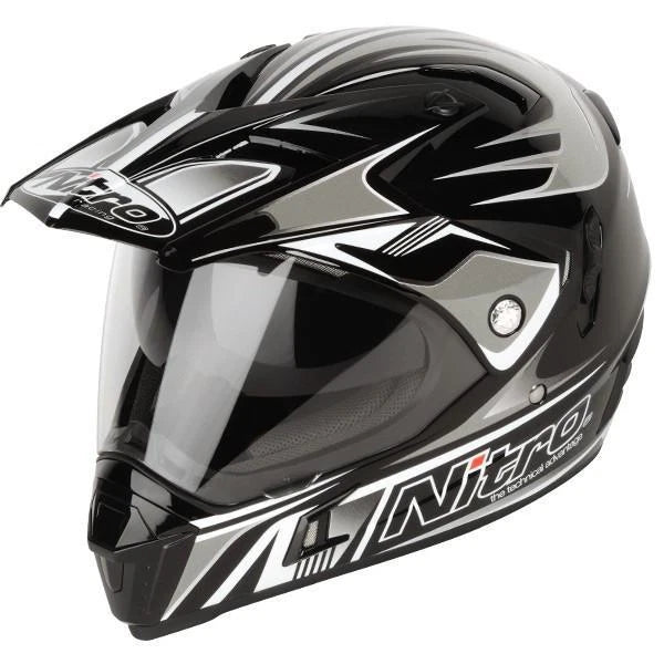Nitro MX650 Adventure Motorcycle Helmet- Ion Black / White / Gunmetal